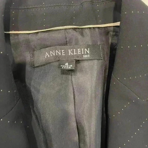 Anne Klein Blazer Jacket Padded Shoulder Asymmetrical Gold Pin Stripes Women's 4 - Picture 4 of 5